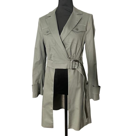 BCBGMAXAZRIA Sz XS Convertible Open Panel Belted Trench Coat NWOT Jacket Stretch - Picture 1 of 15